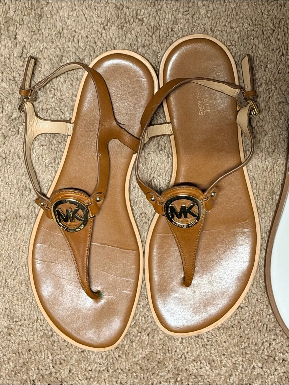 Michael Kors Sandal Bundle- Black Patent, Brown, and Cream T-Strap Trio